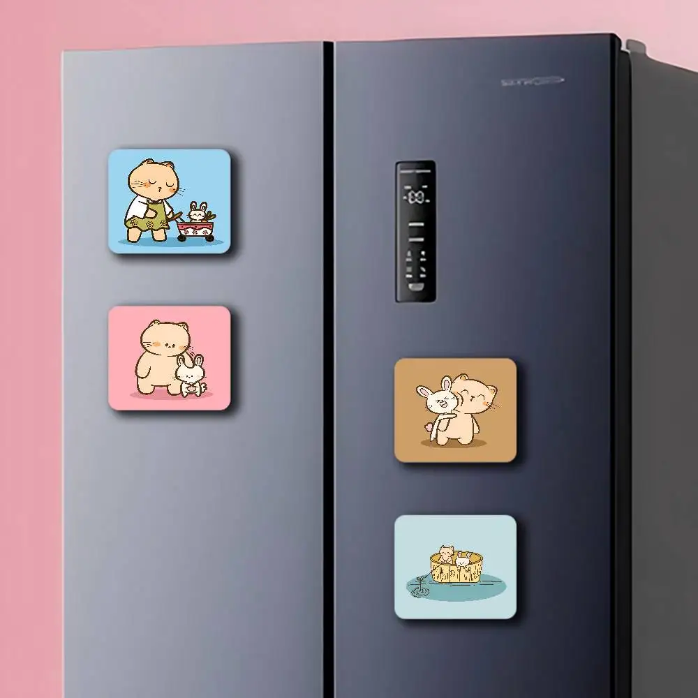 Cat And RabbitS Cartoon Personalized Picture Refrigerator Magnets Square Wedding Favors Magnetic Decoration Craft