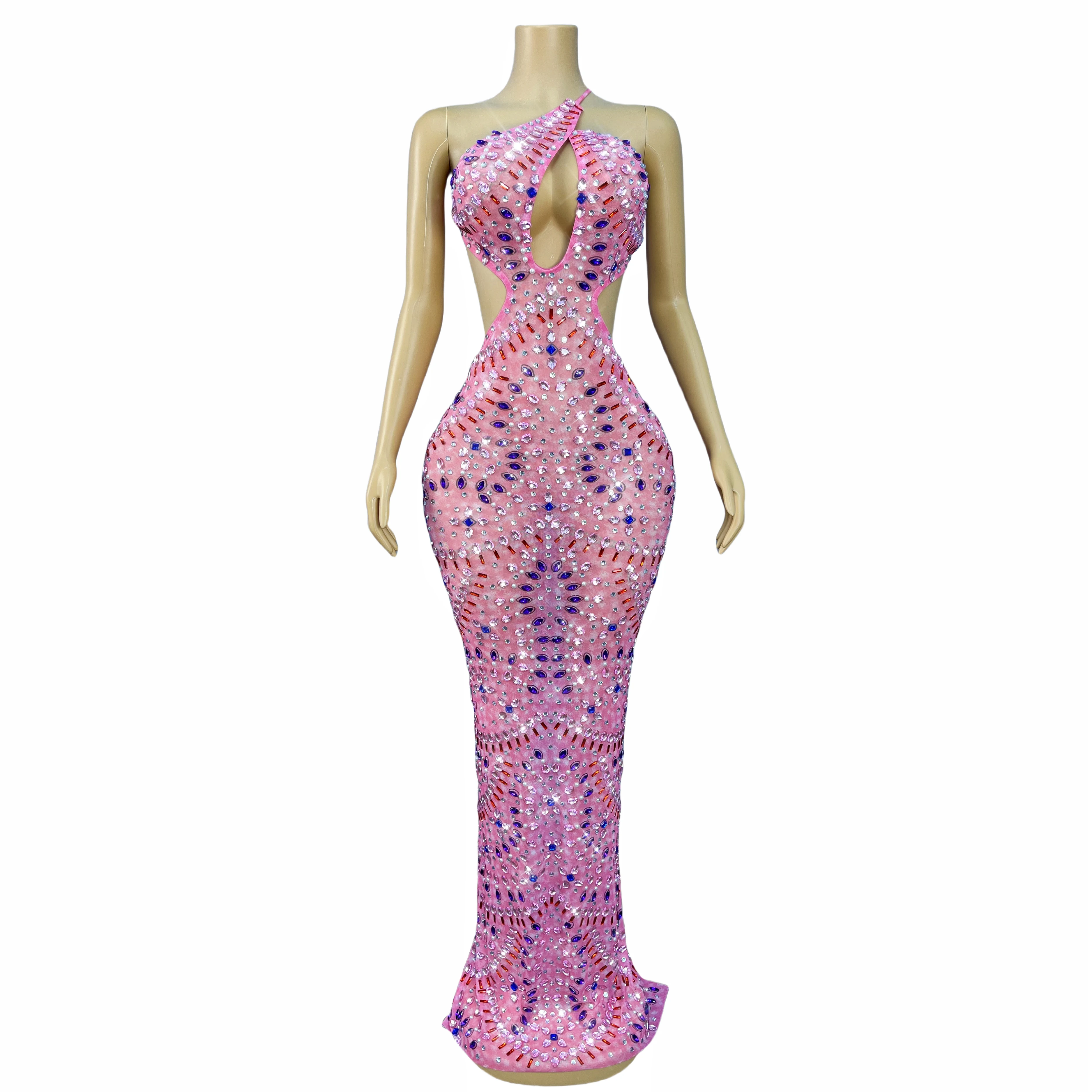 New Twinkling Rhinestones Sexy Trim fit Backless Dress Women Party Celebrate Evening Gown Red carpet Show Fashion OutfitGaolufen