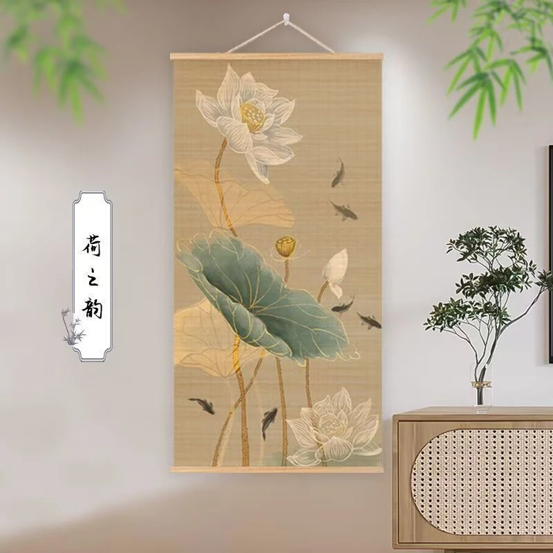 Pintura suspensa de lótus, atraindo riqueza, alcançando rico, pintura de decoração de sala de chá, decoração de feng shui para casa