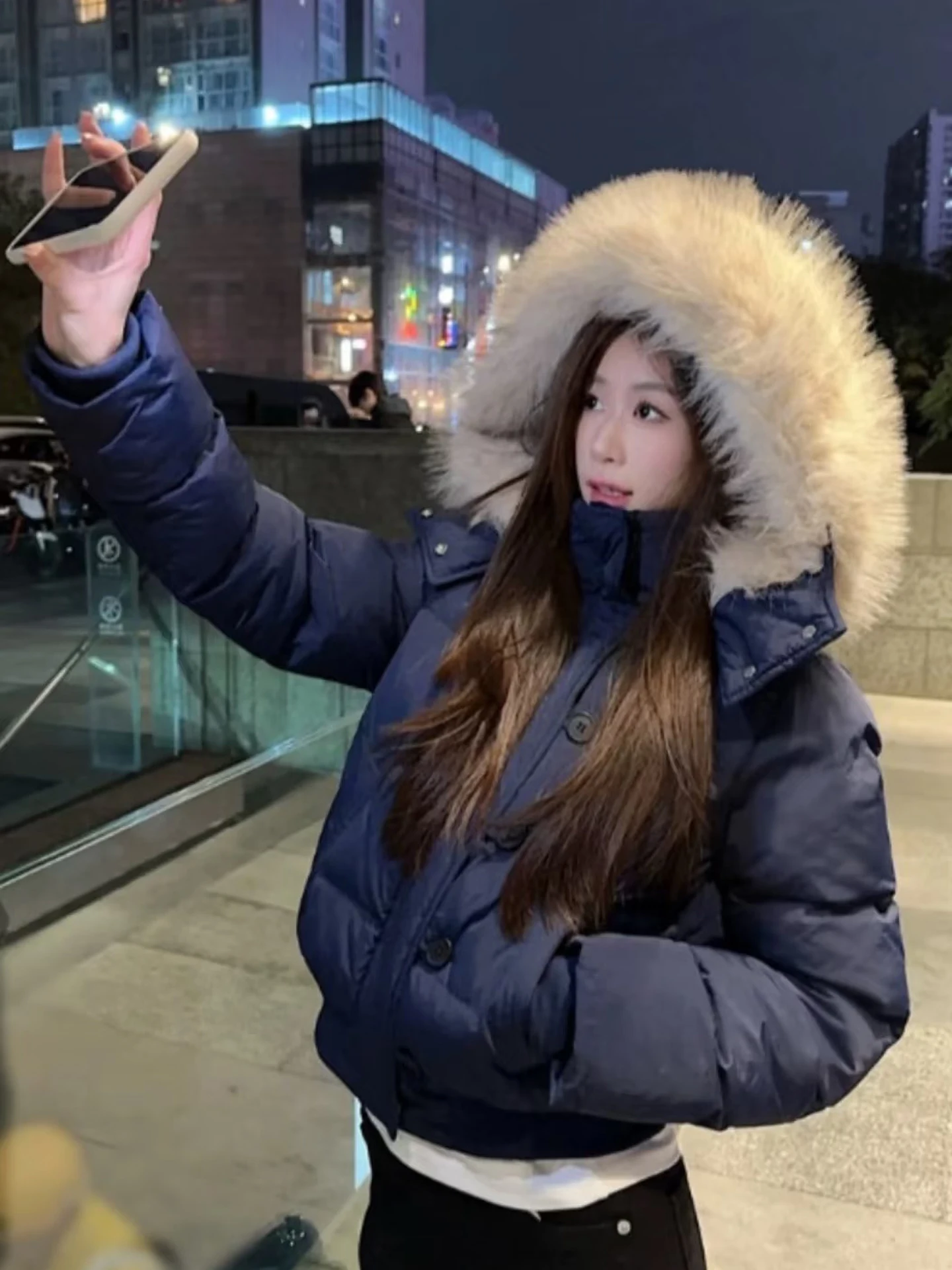 Or para mujer Puffer Jaet Invierno Slim Fit Cuello de piel blanca no caras Abrigo de algodón con capucha Ropa de abrigo Invierno Faion 2025 Nuevo A...