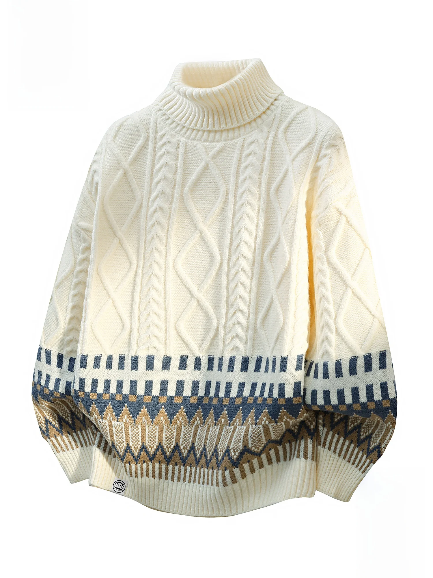 

Мужской вязаный свитер Paul Frank с высоким воротником, повседневный, свободного кроя, с вставками, зимний, модный, из полиэстера и нейлона, утолщенный, с длинными рукавами