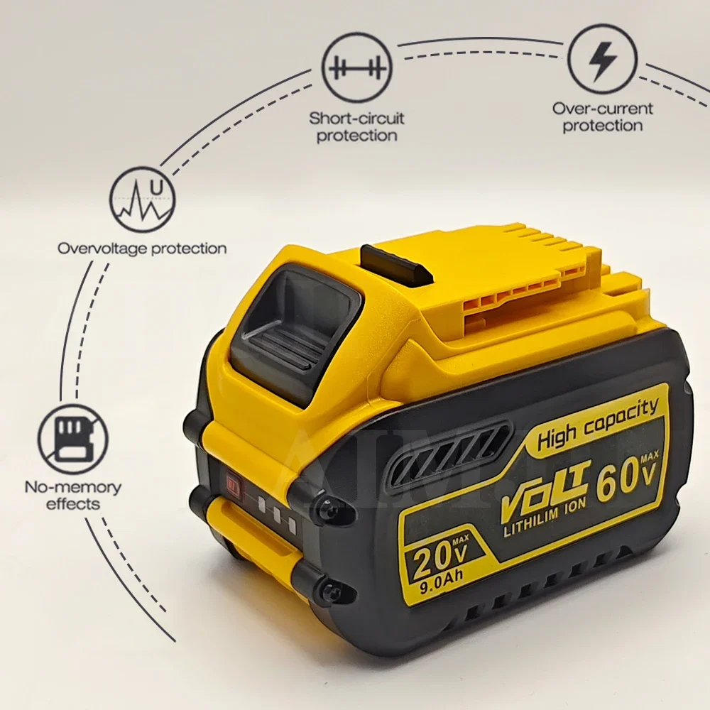 Baterai Li-ion pengganti baterai Dewalt DCB609, 60V 9000mAh DCB200 DCB606 DCB205 DCB206 DCB209 DCB182