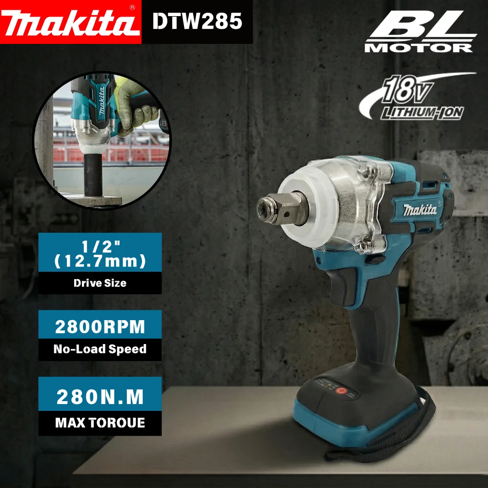 Makita DTW285 18V Brushless Cordless Impact Wrench 280N·m 1/2 Inch Drive for Auto Repair and Brake Work