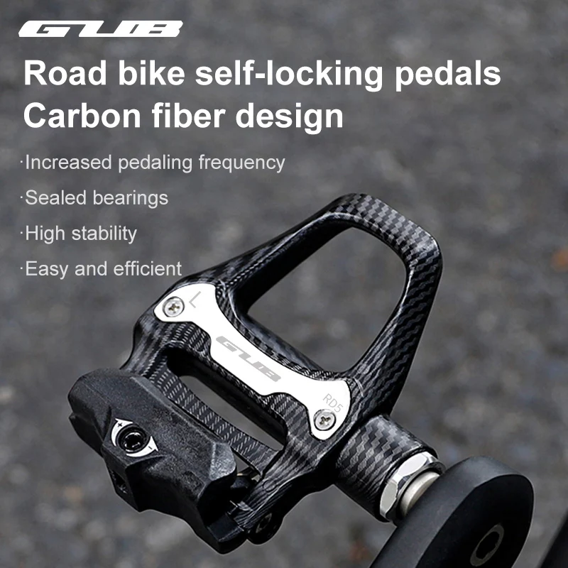 GUB RD5 Bicycle Self-Locking Pedals Road Bicycle High Strength Aluminum Locking Pedals Upgraded Carbon Fiber Textured Pedals