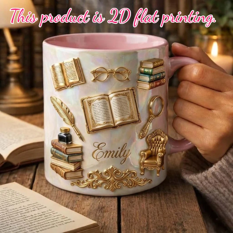 Personalized Book Lover Mug Custom Name 2D Print Ceramic Coffee Cup Gift for Reader Birthday Christmas