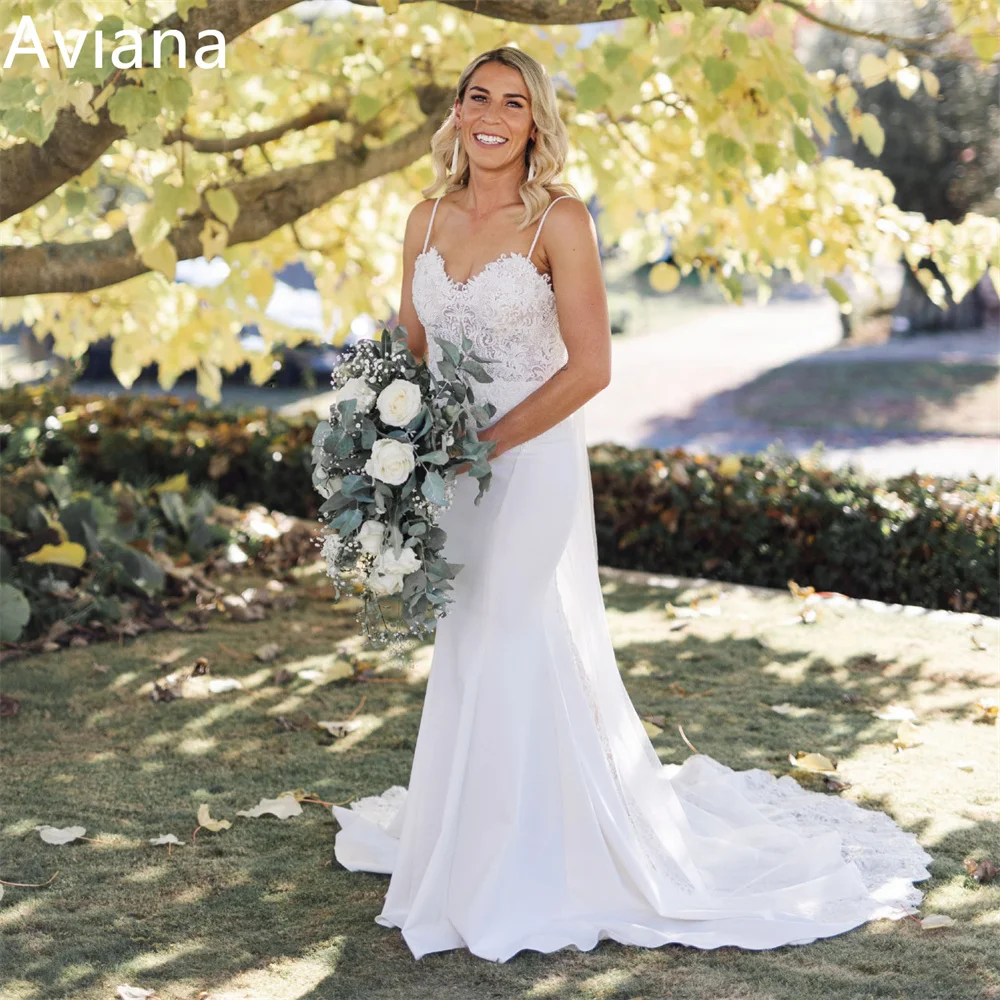 

Aviana Spaghetti Straps Sweetheart Mermaid Lace Wedding Dresses Backless Sweep Train Bridal Gowns Vestido De Novia Custom Made