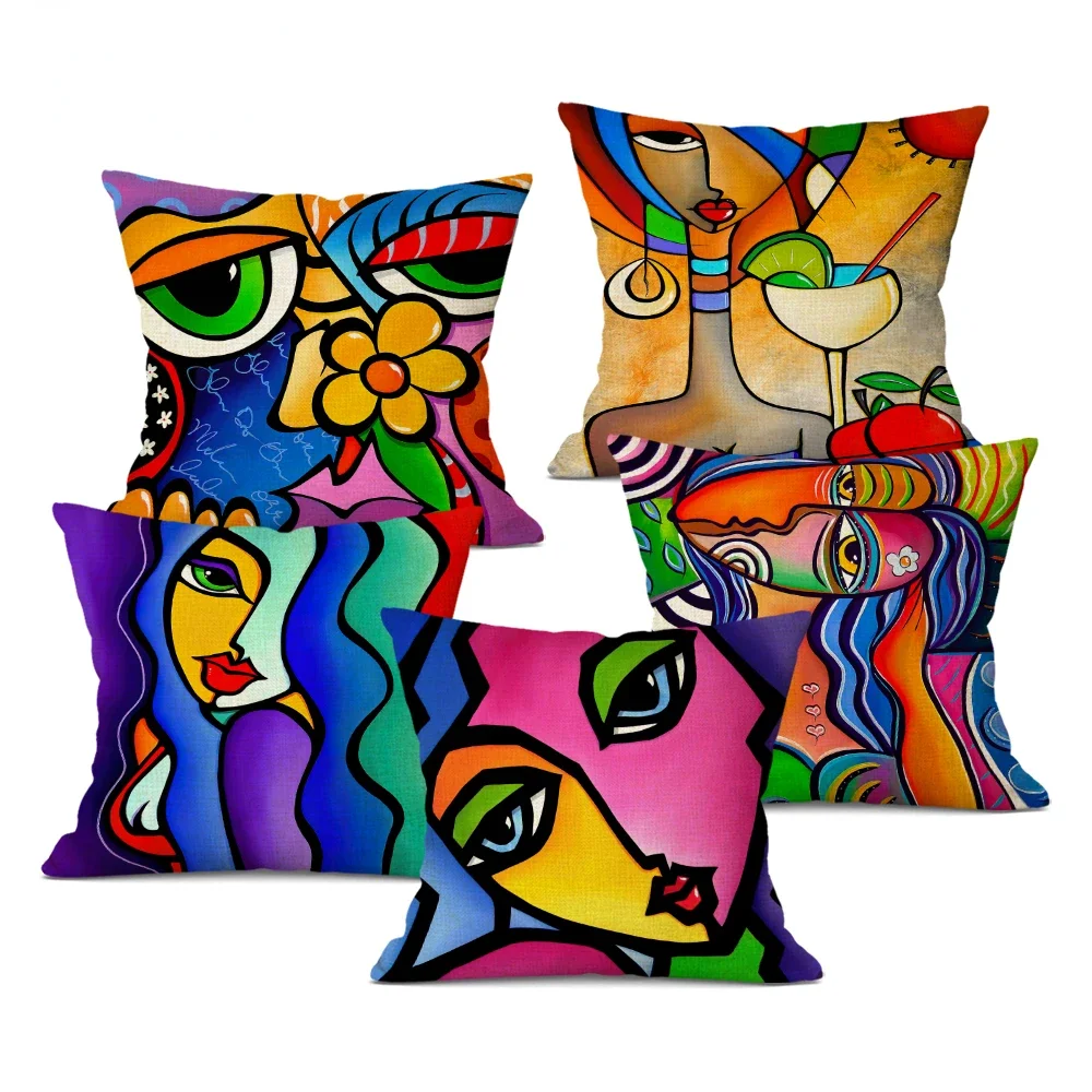 1pcs/Set Nordic Style Colorful Cartoon Girl Pillowcase Abstract Painting Decorative Cushion Cover for Sofa Home Decor Linen