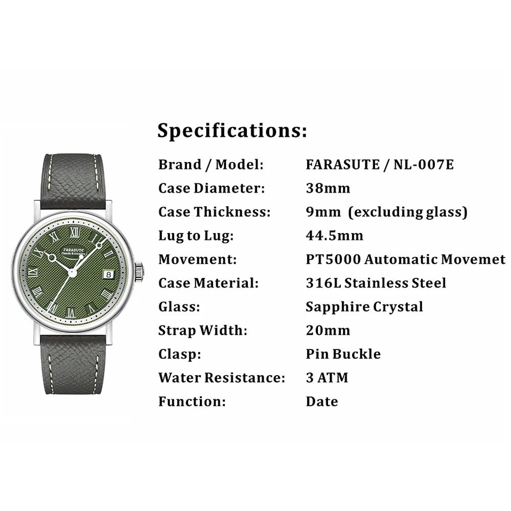 FARASUTE Casual Calendar Men Mechanical Wristwatch Sapphire Japan Movement Automatic Watch Stainless Steel Waterproof Men Watch