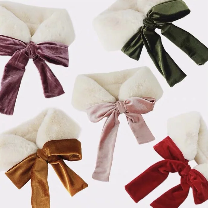 

Новинка 2025 года, зимний оригинальный меховой воротник ручной работы с искусственным воротником, женский теплый шарф, бархатный ремешок, женский шарф