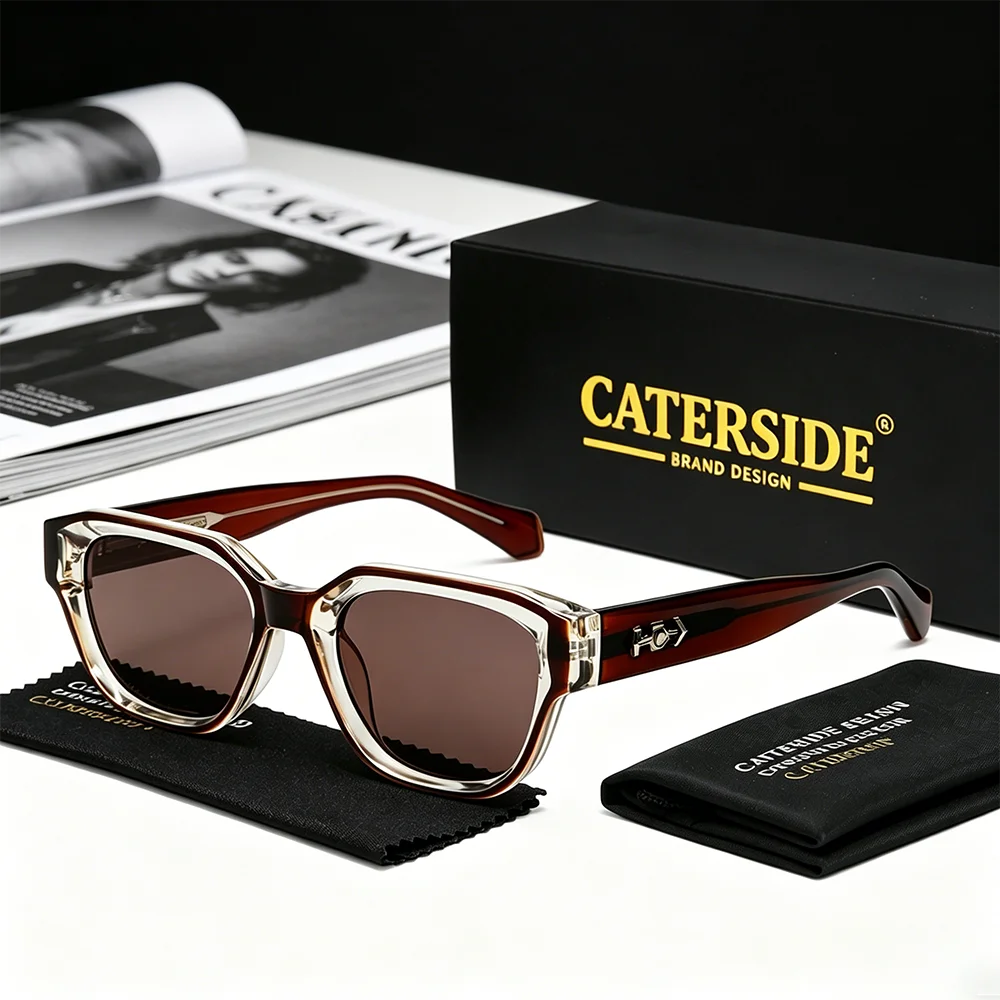 CATERSIDE Retro Herren-Sonnenbrille, quadratisch, dicker Rahmen, Bügel aus Cellulosepropionat, Sonnenbrille für Damen, Outdoor-Fahrbrille – Detail 3