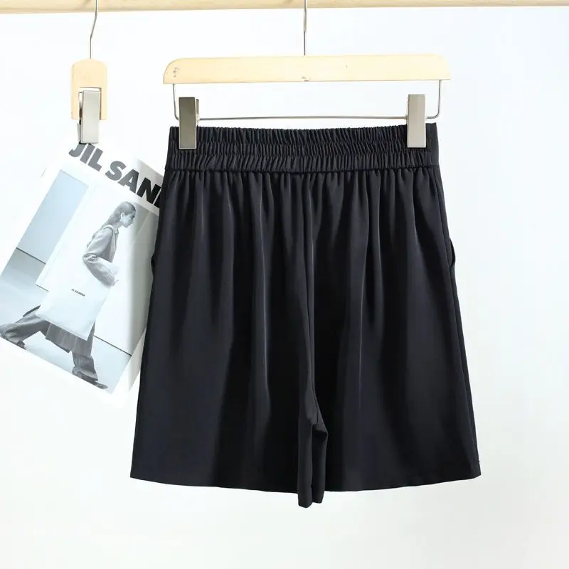 Lato nowe kobiety jednolity kolor cienkie elastyczny, wysoki talia jasna linia dekoracji kieszeń Rucheda na co dzień prosta szeroka nogawki garnitur szorty