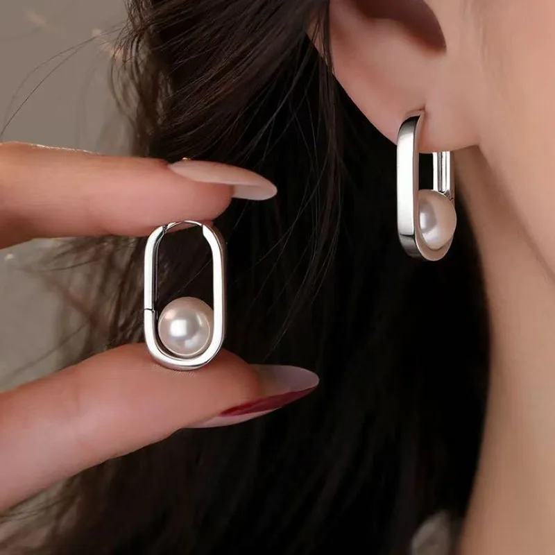 Ohrringe aus 925er-Sterlingsilber für Damen, trendiger geometrischer Perlenohrring, Schmuck, verhindert Allergien, Party-Geschenk-Accessoires – Detail 7