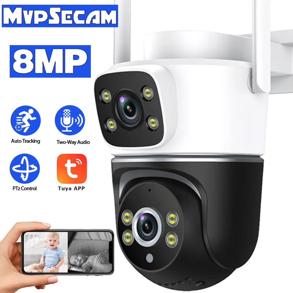 

Smart Life 8-мегапиксельная Wi-Fi PTZ-камера безопасности — автоматическое отслеживание, двустороннее аудио, наружное беспроводное видеонаблюдение, умное домашнее наблюдение Tuya