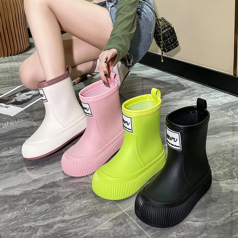 Botas de lluvia de media pantorrilla para mujer, impermeables, ligeras, resistentes al desgaste, zapatos de jardín, Zapatos altos de agua al aire libre