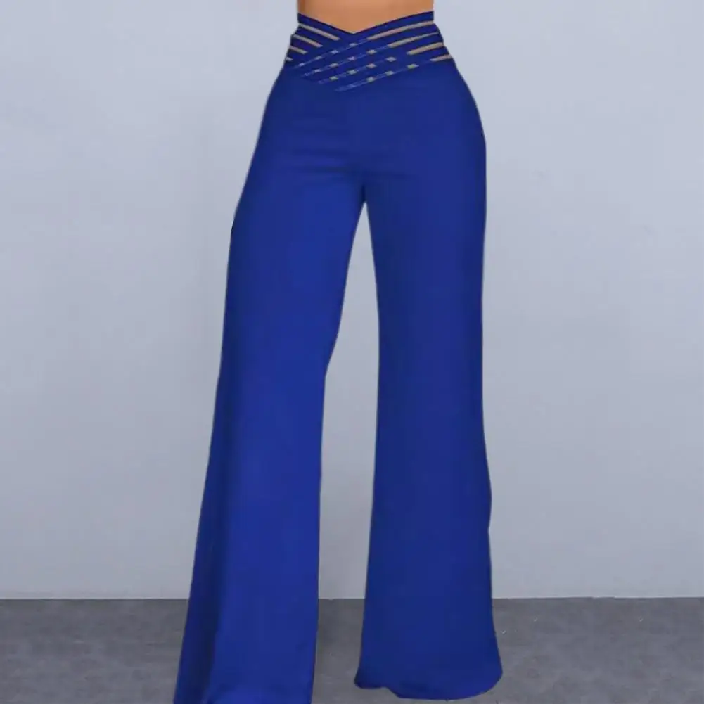 

Loose Fit Trousers Elegant Wide Leg Trousers for Women Stylish Office Lady Pants with Hollow Design High Waistband Solid Color