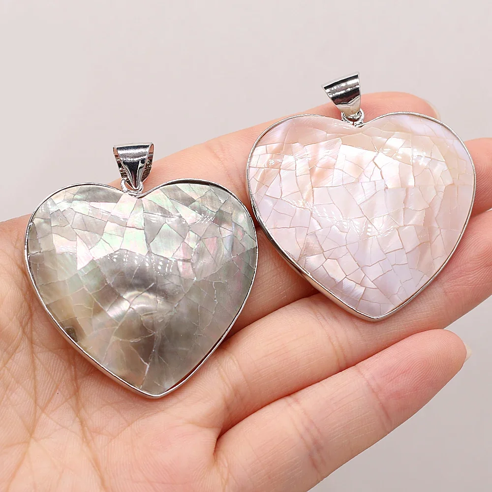 4pcs Natural Shell Heart Shape Pink Black Pendants for DIY Earring Necklace Jewelry Making Accessories Gift Size 40x40mm