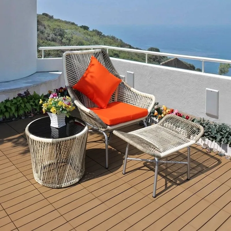 Mesa y silla de exterior, combinación reclinable de mesa de centro, silla de ocio, silla de mimbre para patio