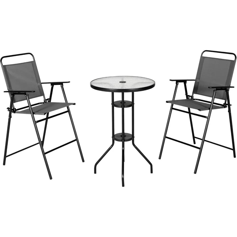 3-teiliges Bistro-Set, Tisch und Stühle, 3er-Set mit Platte aus gehärtetem Glas, Terrassenmöbel für Terrasse, für Garten, Rasen, Pool