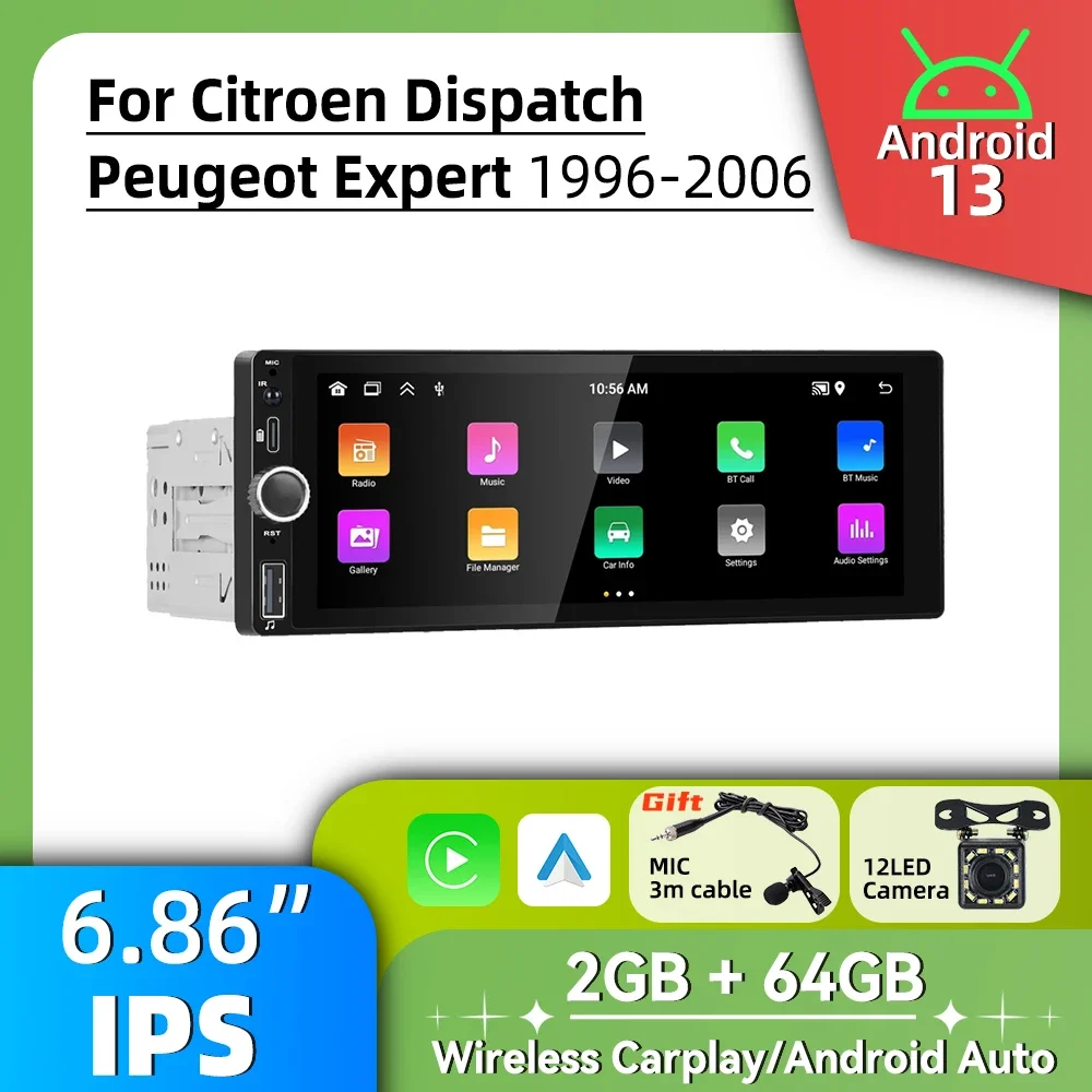 

6.86" Screen Stereo for Citroen Dispatch Peugeot Expert 1996-2006 Carplay Android Auto Android Car Multimedia 1 Din Radio GPS BT