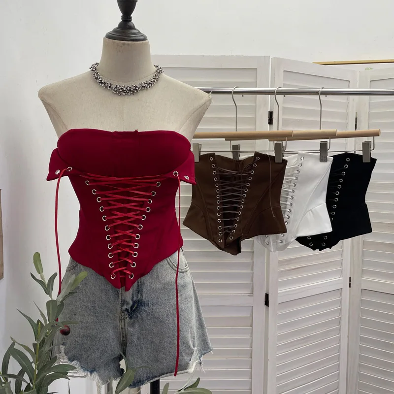 Spice Girl Strap Fishbone Strapless Chest Pad Non-slip Strip Tube Top Tight Chest Wrap Short Sleeveless Y2k Top