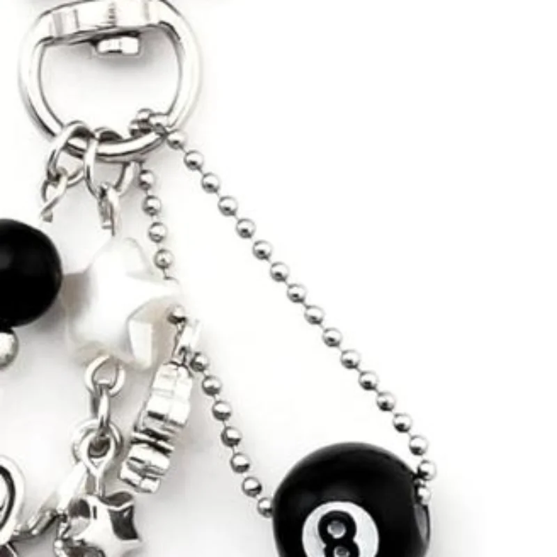 Punk Hiphop Black Dice No. 8 Billiard Keychain Y2K Pink Lucky Dice Starburst Pendant Bag Charms Hanging Ornament Accessorie Gif