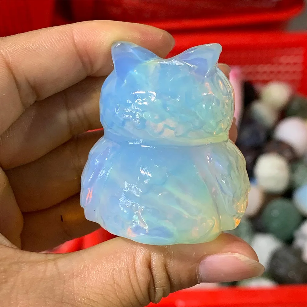Custom 5cm Opalite Owl Figurine - Hand-Carved Crystal Statue for Home Decor, Reiki Healing Stone & Unique Gift