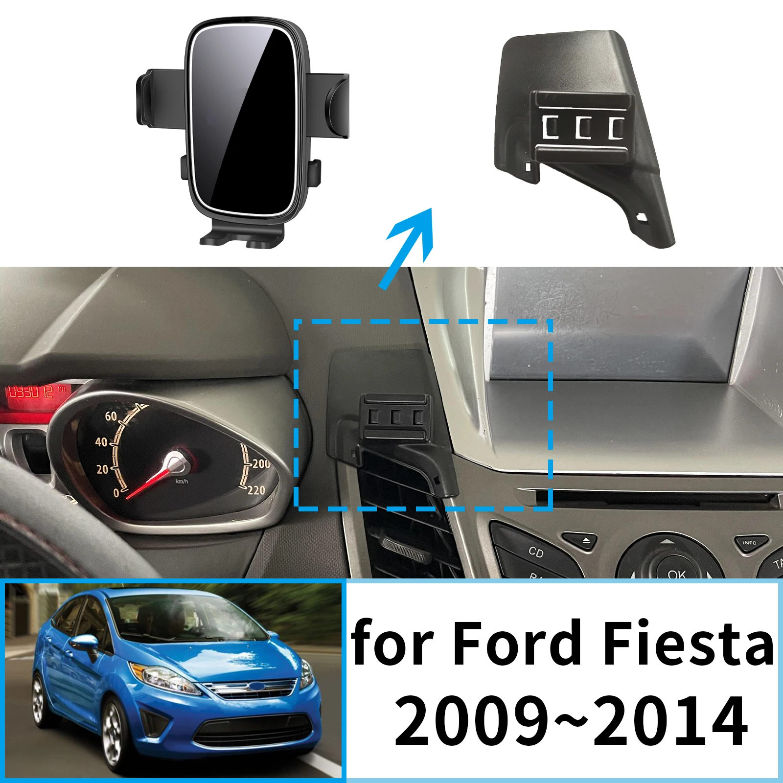 

fit for Ford Fiesta 2009 2010 2011 2012-2014 ​​Stable Clip-On Phone Holder​​ Mount Screen Base No Vibration​ Car accessoires