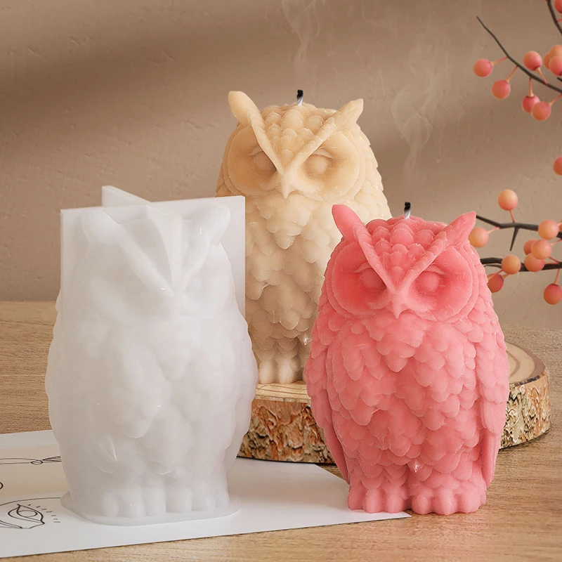 นกฮูกเรซินแม่พิมพ์ 3D สัตว์ซิลิโคนสบู่แม่พิมพ์สําหรับทําเทียนอุปกรณ์ DIY