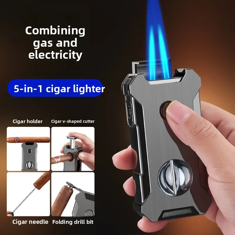 

Двухоранная зажигалка, интегрированная портативная многофункциональная газовая электрическая зажигалка «пять в одном», высококачественный подарок для мужчин