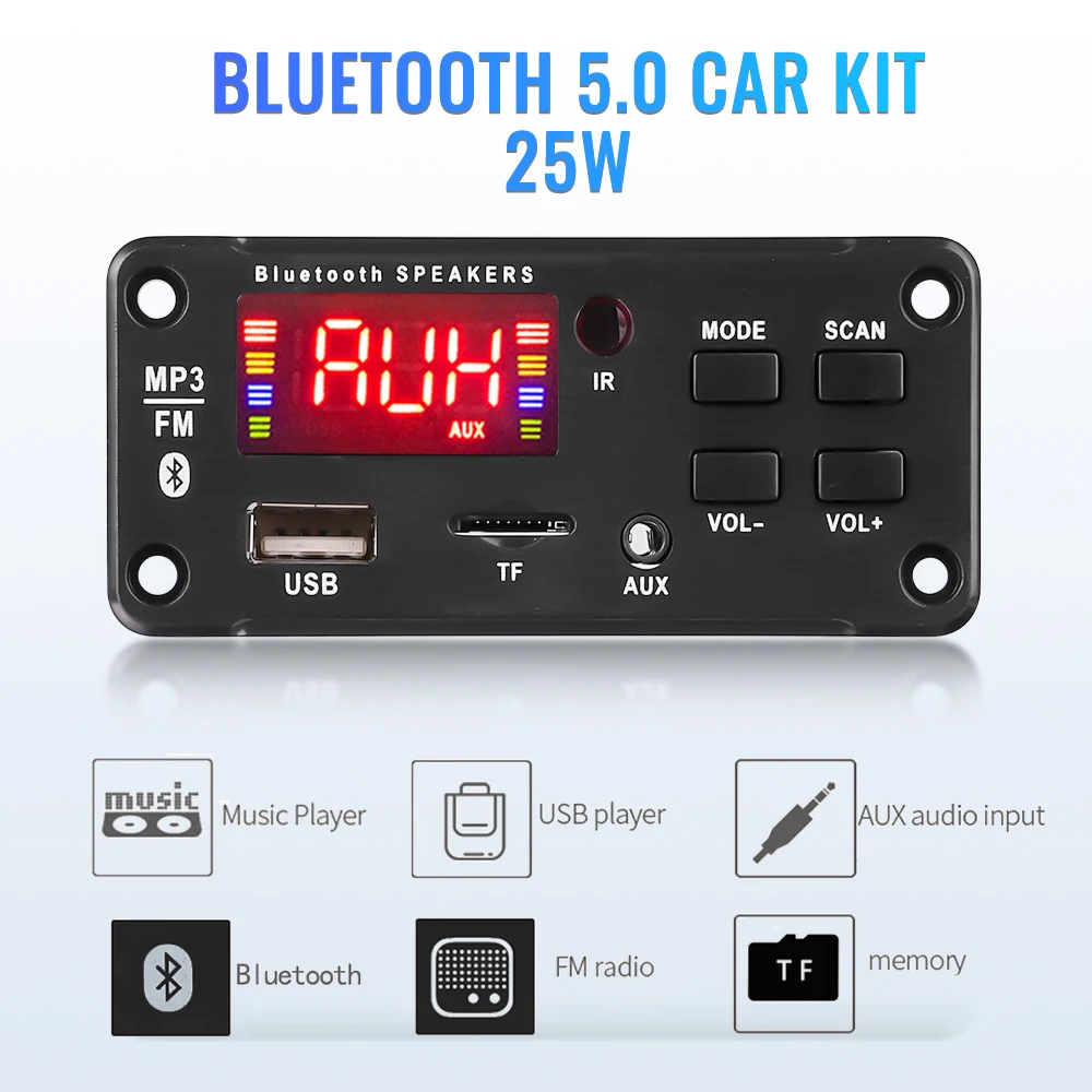 Kebidu DC 5V 12V MP3 Decoder Board Bluetooth Car Kit USB MP3 Player Support WMA WAV TF Card Slot / USB / FM With Color Screen