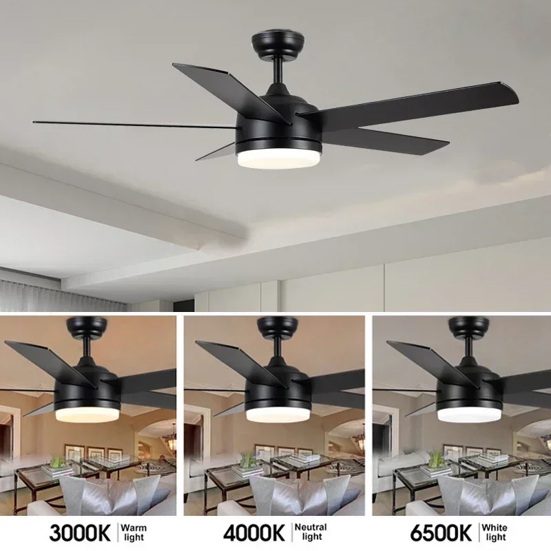 52 Inch Black Ceiling Fan Light, 6-speed, with Lighting and Remote Control, Living Room and Bedroom, Dining Room LED Ceiling Fan