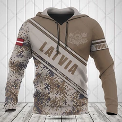 Custom Name Latvia Desert Camouflage Hoodies Loose Men's Fashion Sweatshirts Boy Casual Pullover Boys and Girls Tops Streetwear