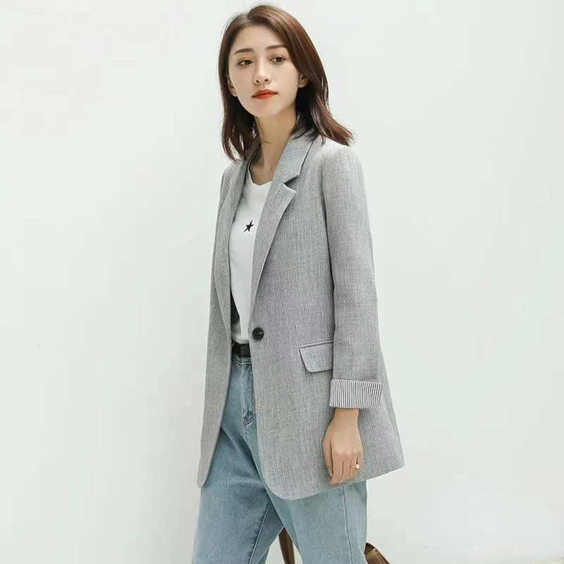 Ladies Long Sleeve Spring Casual Blazer New Fashion Business Plaid Suits Women Work Office Blazer Women Jackets Coats S-6XL Size