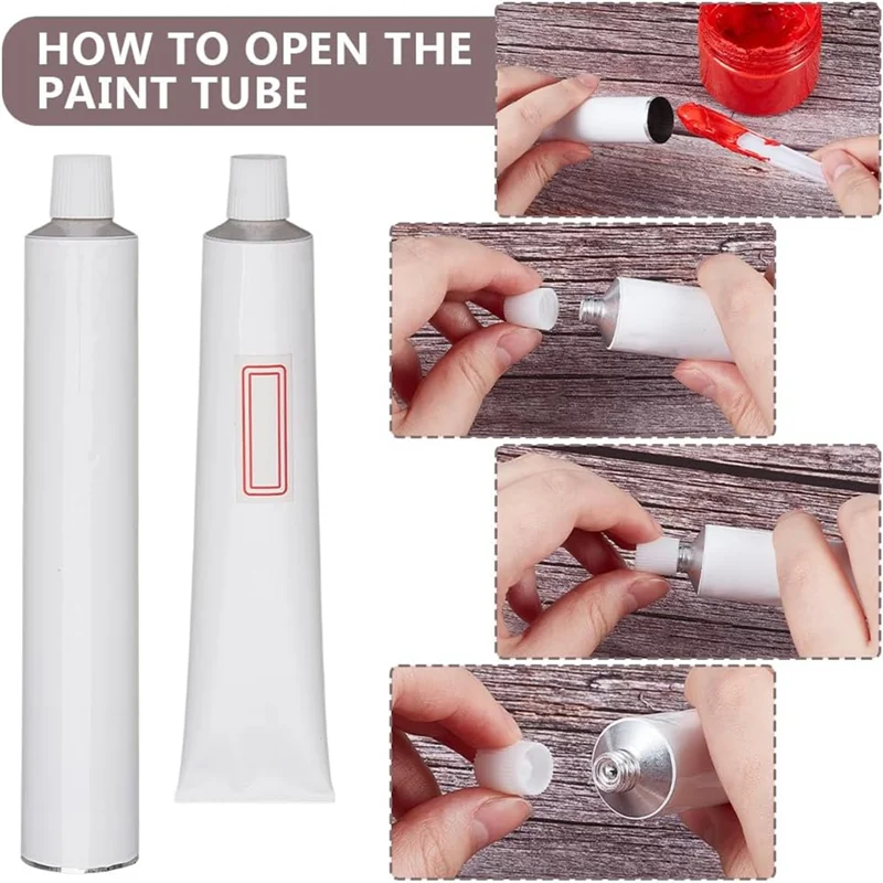 A03F-24Pcs tubos de pintura a óleo vazios brancos em branco 60ml tubos de tinta de alumínio com 2 folhas almofadas autoadesivas estilo pasta de dente