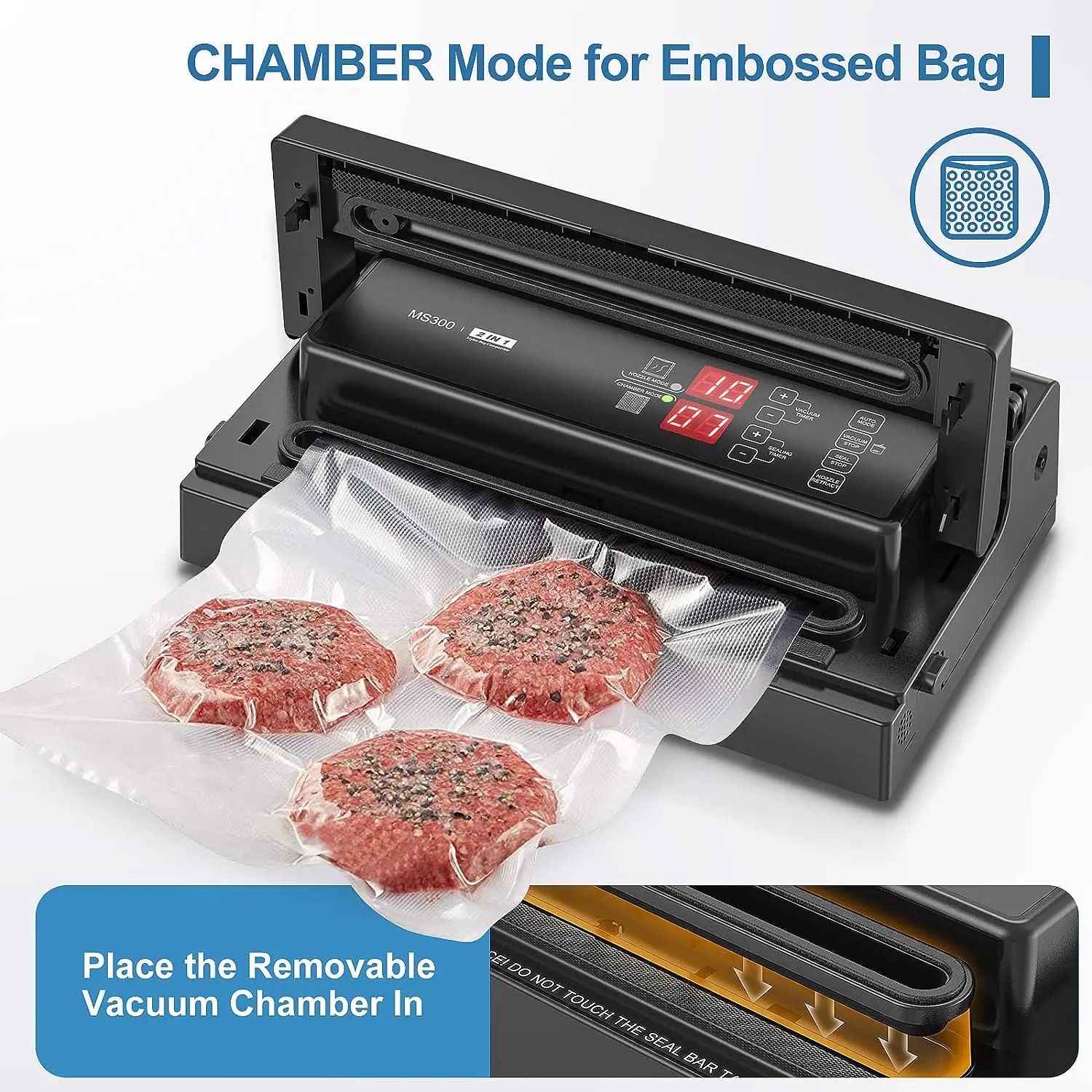 MAGIC SEAL-Machine d'emballage sous vide MS300, commerciale, refroidie par air, pour la conservation des aliments, automatique, pour la maison et la cuisine, avec sacs en mylar