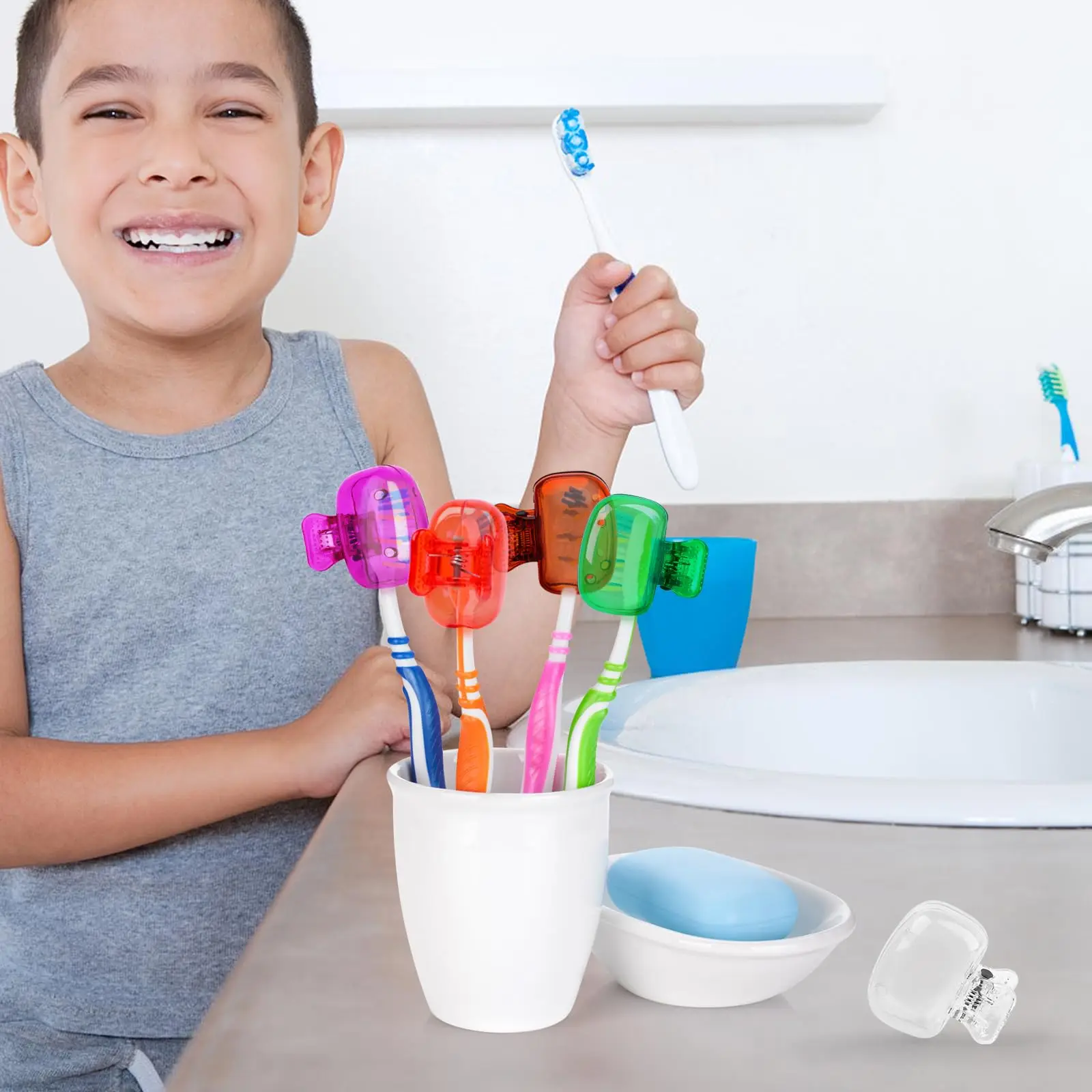 Paquete de 4 cubiertas para la cabeza del cepillo de dientes, tapa protectora portátil de viaje, Clip de plástico Protector para el hogar