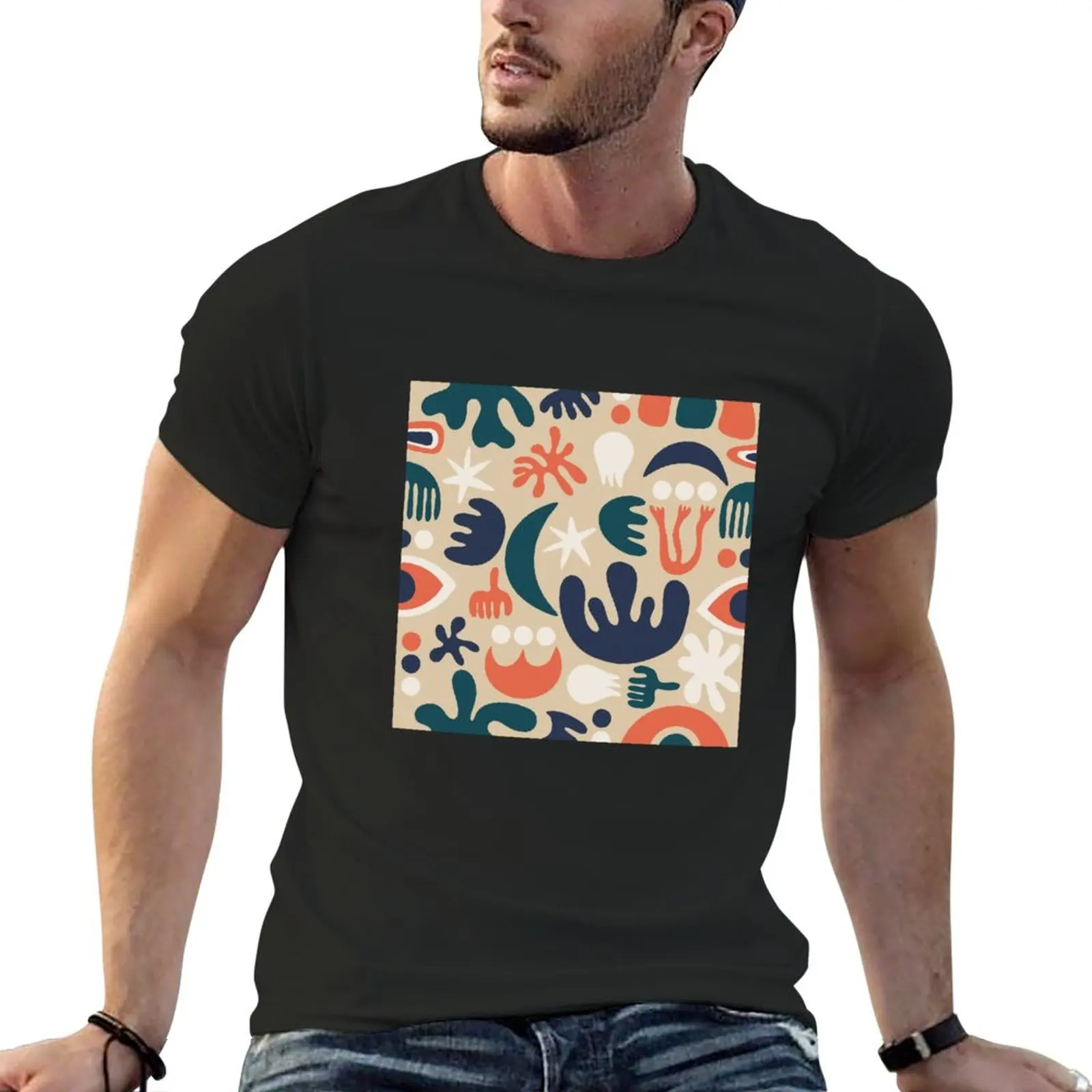 Matisse Inspired Cutouts - Abstract Painting Art Print Pattern T-Shirt summer clothes sports fans men clothings