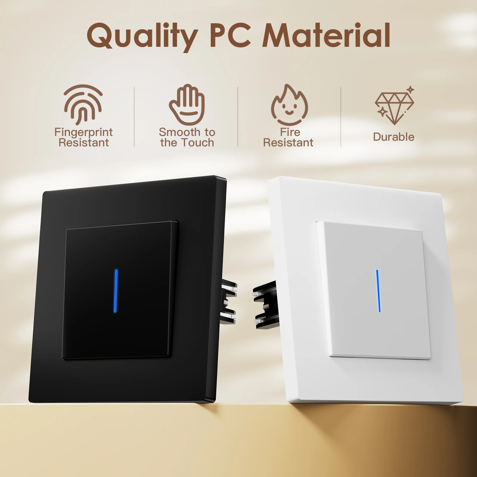 BSEED Switch Light Switch With LED White Plastic Frame Wall Switch with Indicator Lamp E-Series EU Standard 1/2Way/Reset
