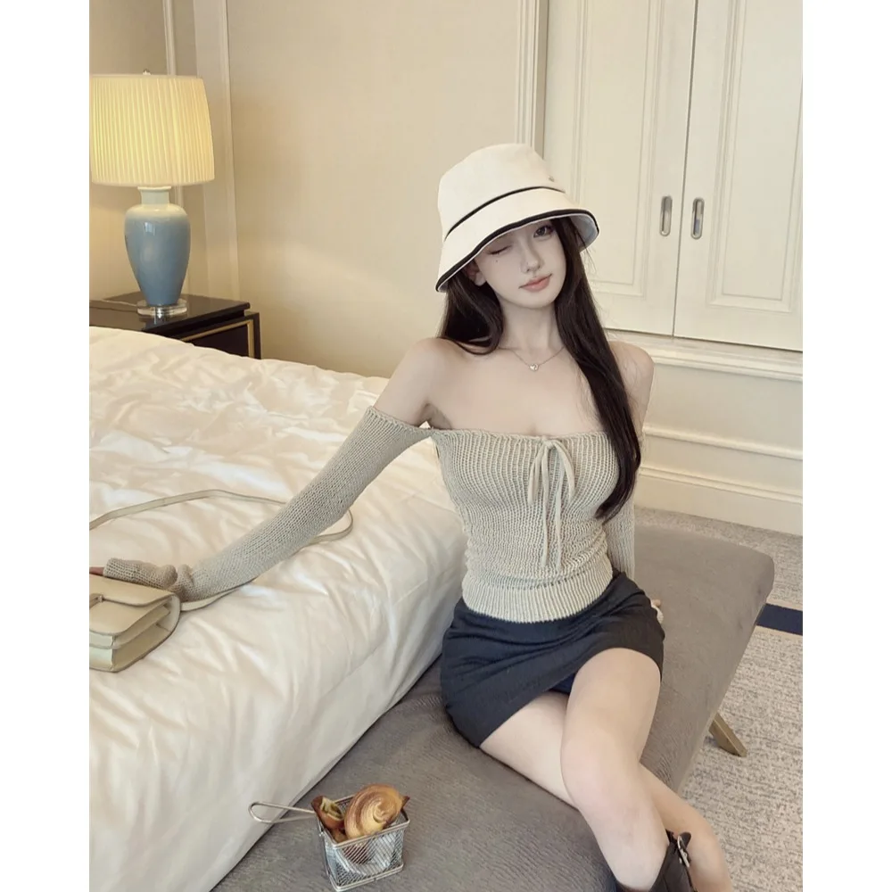 Diseño Sensation oulder Bared Sve Cover Slim Fit Base Top Coreano Sle Commute Faion Ropa de punto para mujer Otoño Nuevo A...