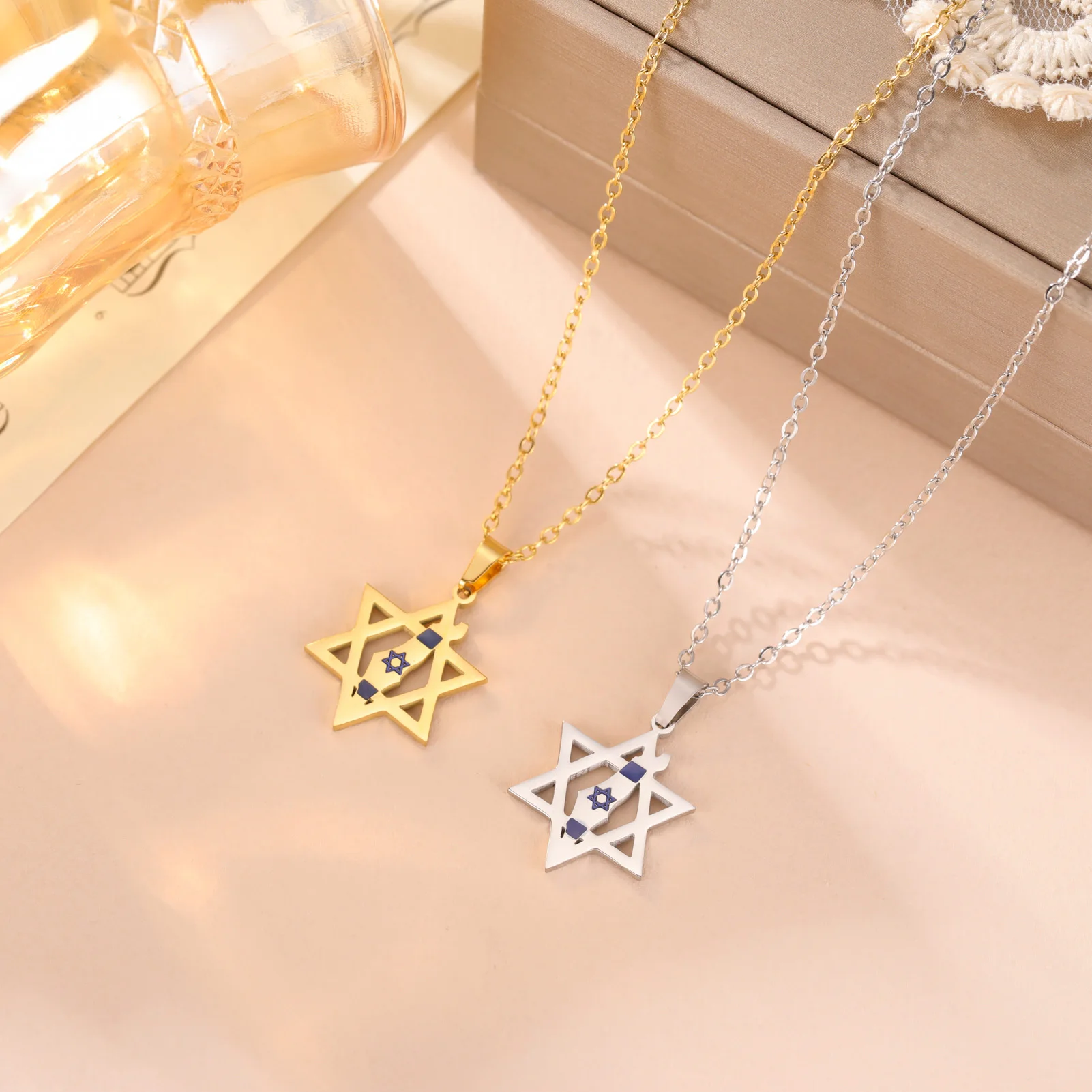 الرجعية العبرية قلادة الخريطة الفلسطينية قلادة الفولاذ المقاوم للصدأ إسرائيل نجمة داود قلادة المجوهرات الثقافية اليهودية هدية