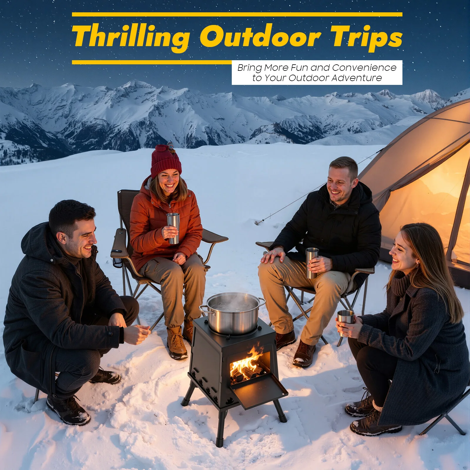 Schwarz/Grün Zeltkocher Tragbarer Windgeschützter Klappbarer Holzofen für Outdoor-Zelte mit Verstellbarem Topfhalter und Großem Einfülltisch – Detail 5