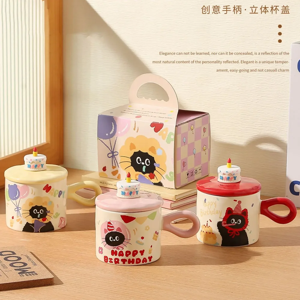 Cute Cartoon Cat Ceramic Mug With Lid Souvenir Gift Drinking Water Cup Cute Ceramic Coffee Cup Office Cup