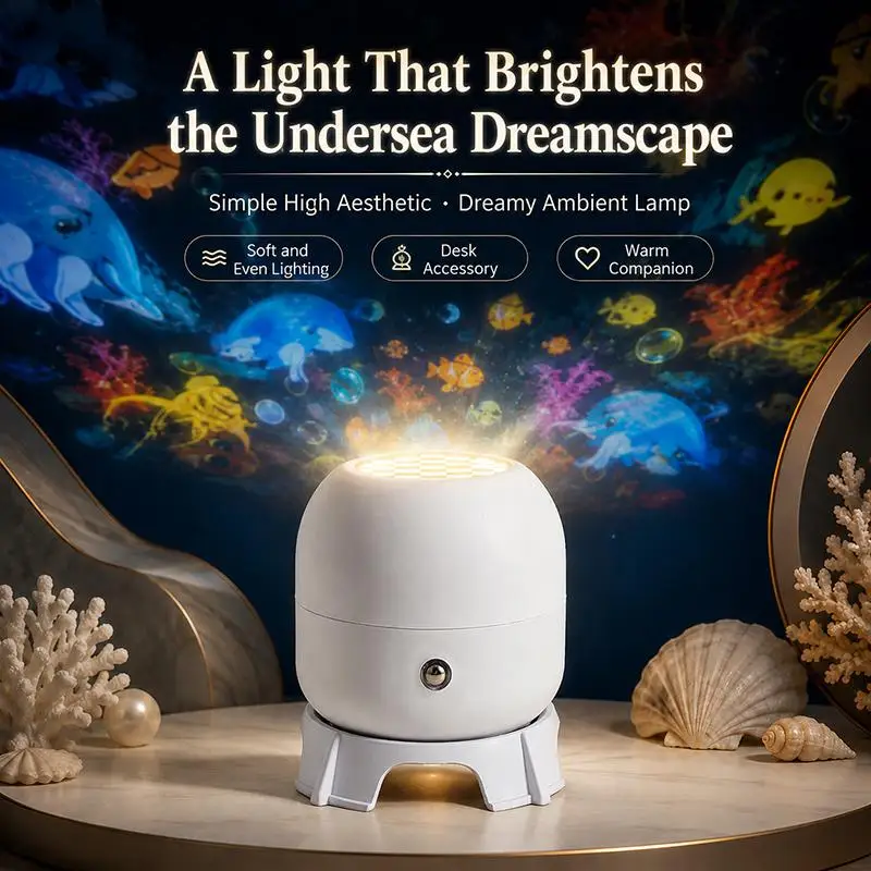 Hoyytu LED Ocean Snowflake Projector Night Light 360° Rotating Auto Timer Ambient Lamp for Bedroom Sleeping