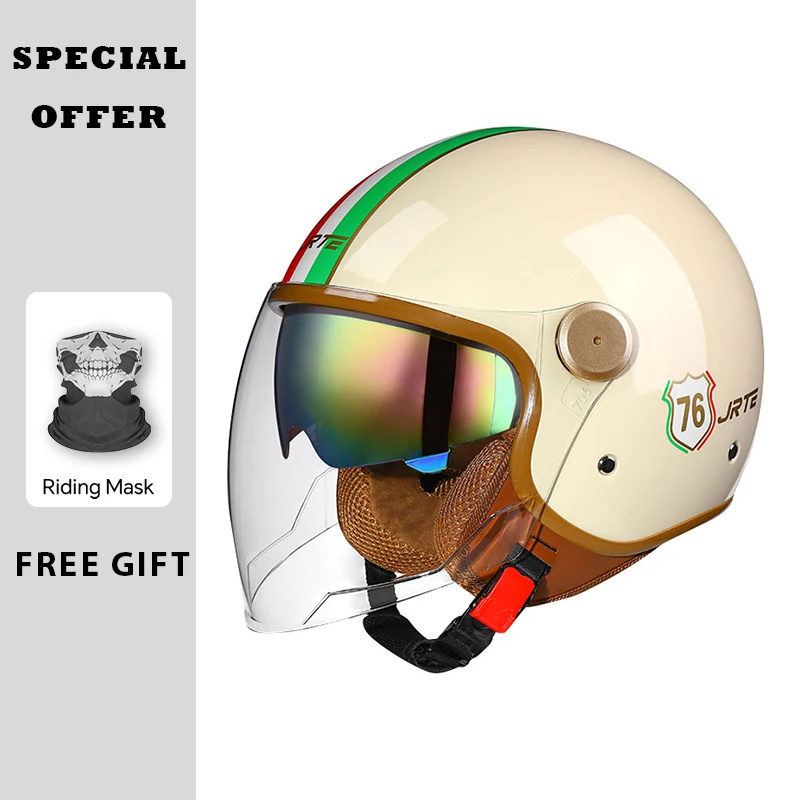 Men Women Motorcycle Helmet DOT Approved 3/4 Open Face Moto Helmet Retro Electric Bike Scooter ABS Shell Moto Jet Helmet