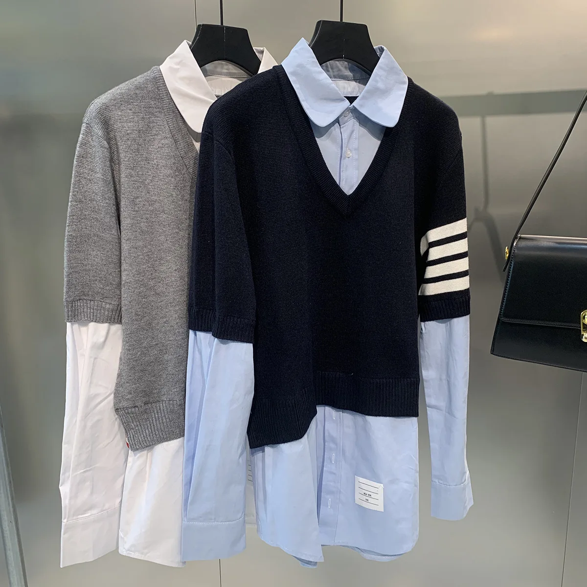 High-End Knitted irt Design Sense Splice Casual Long Sve Four Bar Top Women's Faion Premium Version Euro Sle Vest