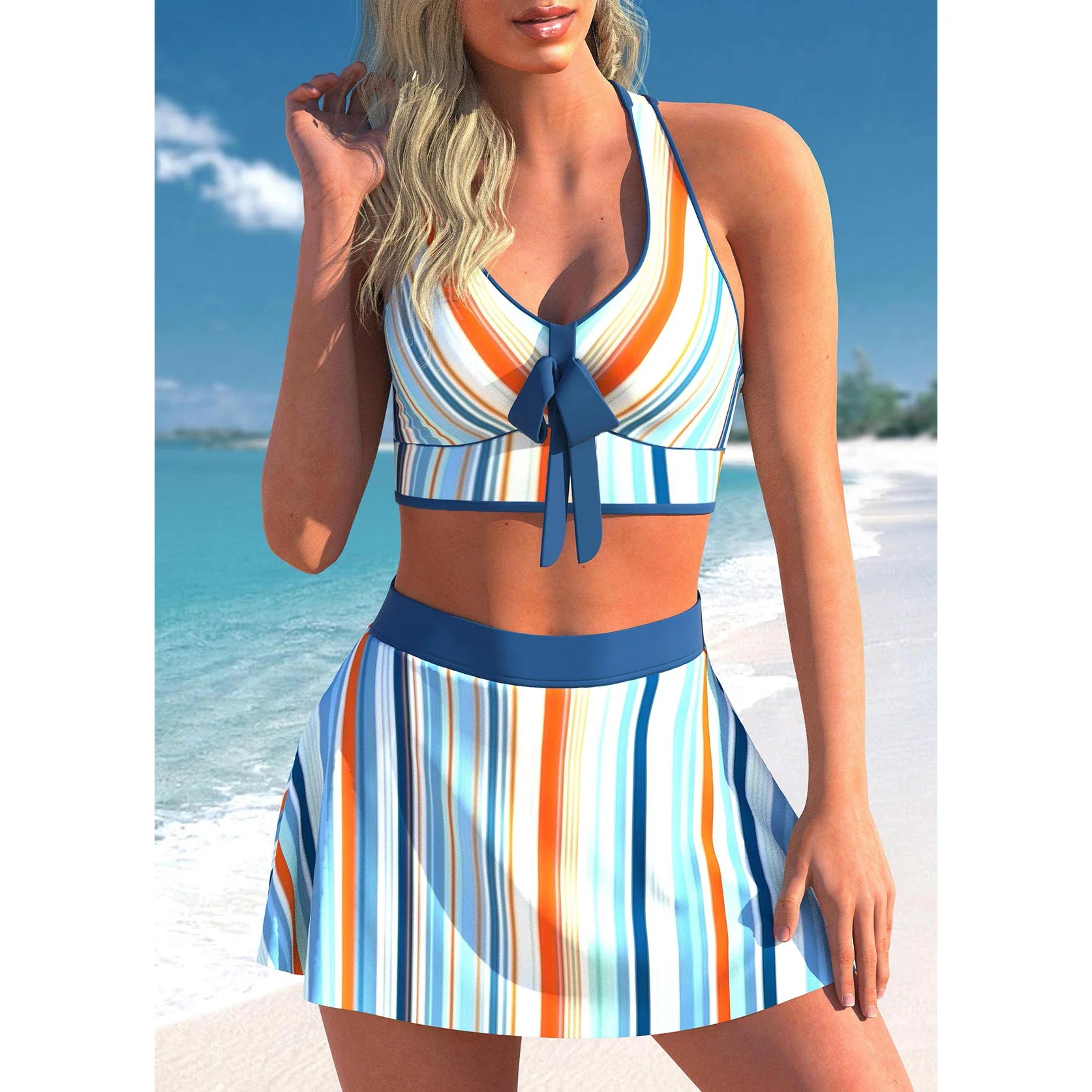 2023 New Summer Two Piece Beach Swimwear Skirt Bikini Sexy Swimwear Women\'s Off Shoulder Swimwear New Design Print Bikini Set