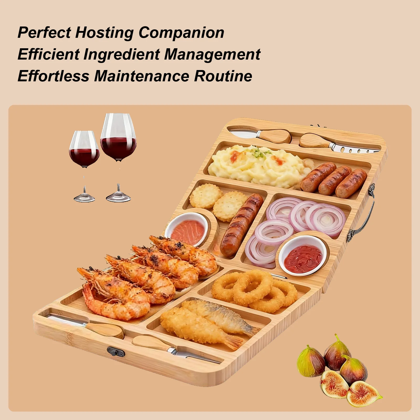 

Charcuterie Tray Multi-Compartment Foldable Meat Platter Meat Cheese Tray Platter For Indoor Table Fireplace Living Room