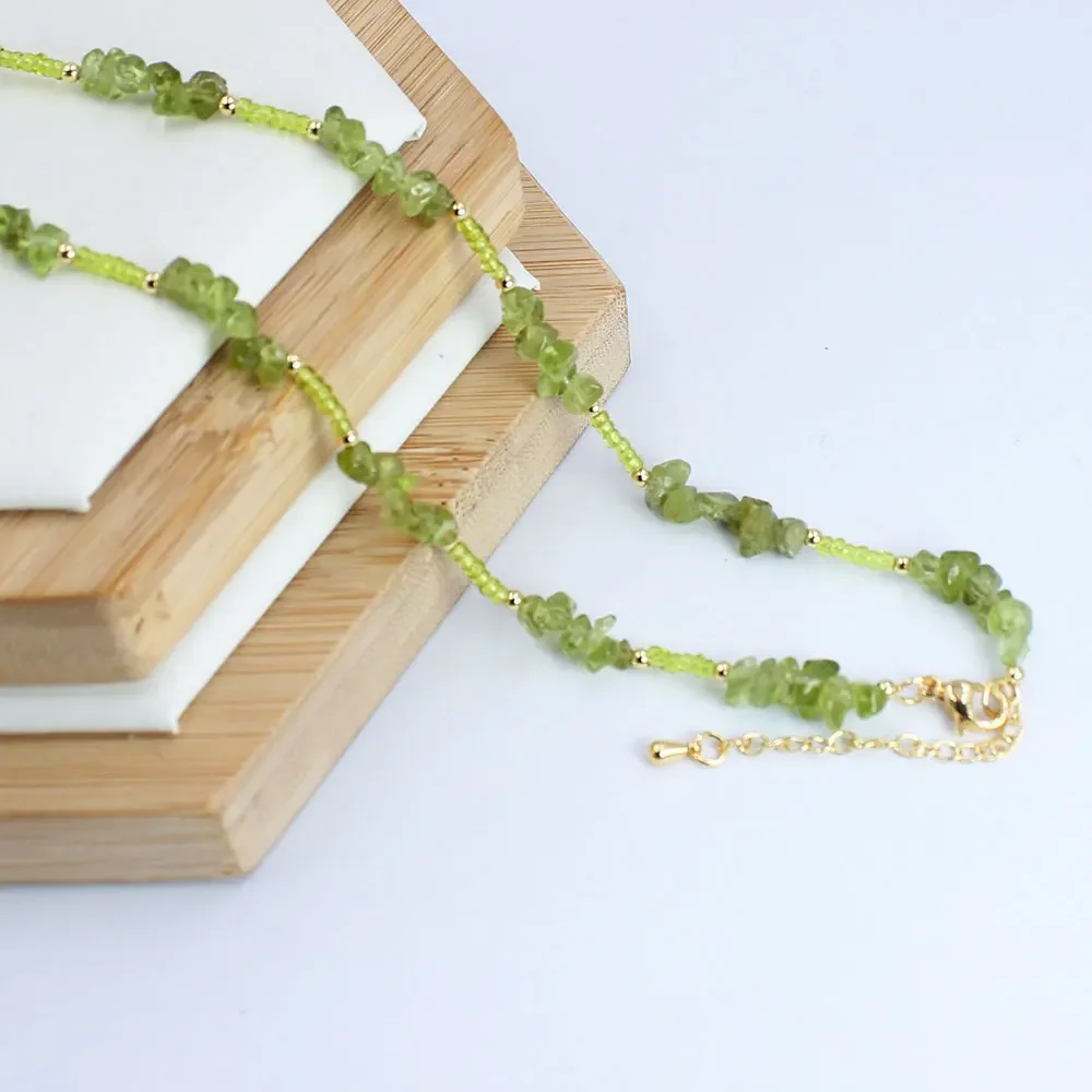 4-6mm Small Peridot Natural Green Stone Necklace Bracelet Chain Choker Trendy Wedding Jewelry Set 17