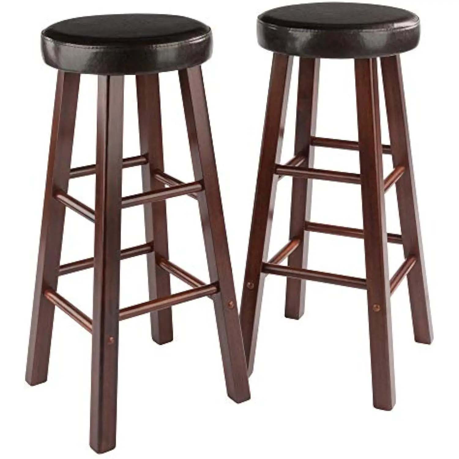 

Maria 2-Piece Bar Stool Set, 30in Height, Faux Leather Cushion Seat, Walnut Finish