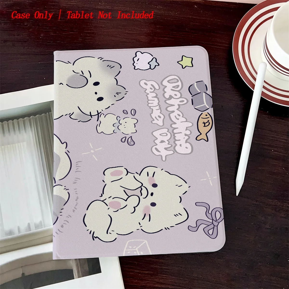 

Book Style iPad Case with Pen Slot & Purple Rabbit Cute Print, Auto Sleep/Wake, Simple Fresh Style for Pro/Air/Mini Series